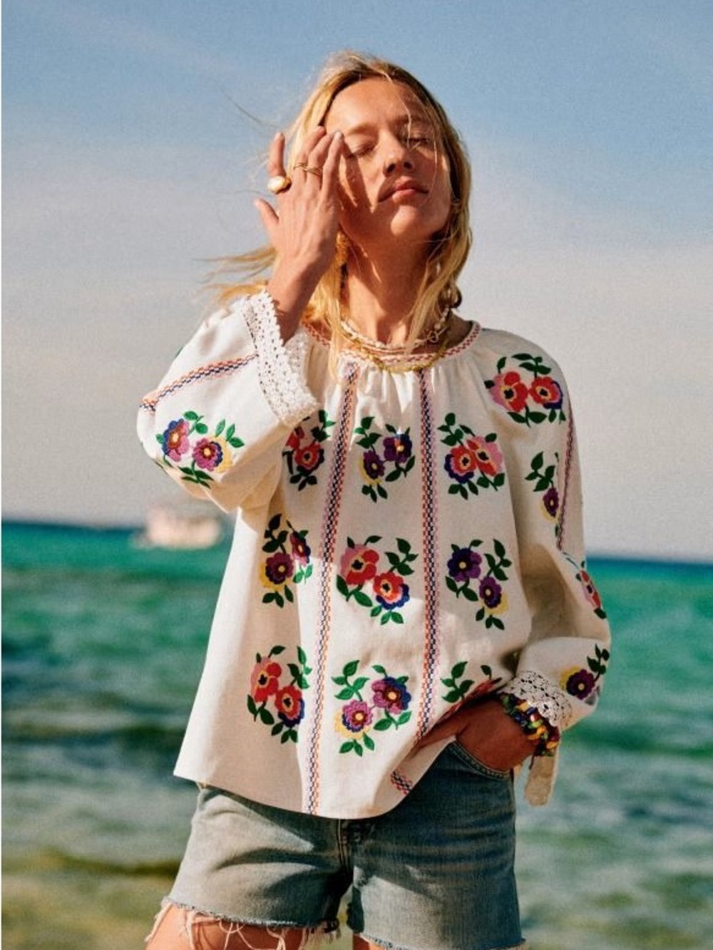 Sezane Rina Blouse in Embroidered Floral sz 38 VGUC Worn once